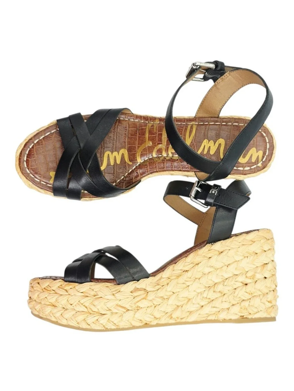 Sam Edelman Darline Black Woven Espadrille Wedge Sandals Size 9M
